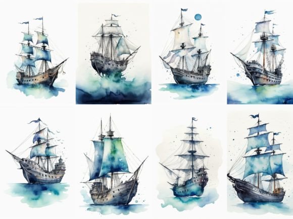 32 Images Sailing Ships Watercolor Illustrations Review