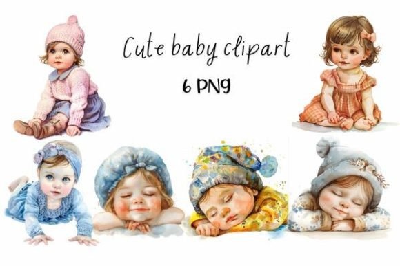 Cute Baby Clipart, Toddler Watercolor Illustrations