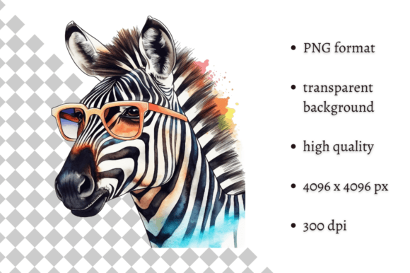Cute Watercolor Summer Zebra PNG Clipart Illustrations