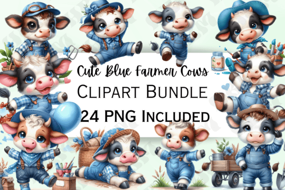Funny Cute Watercolor Farm Cows Clipart: A Charming Illustration