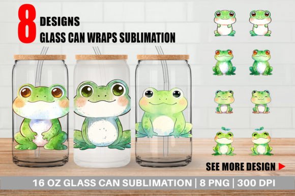 Glass Can Watercolor Frog Illustrations for Crafters