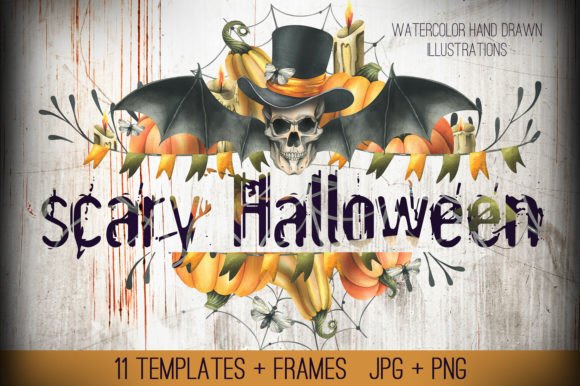 Halloween Skulls Watercolor Templates: Illustrations for Branding