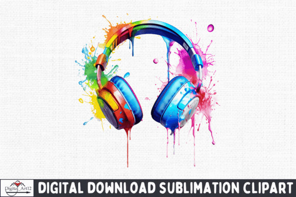 Melting Headphone Watercolor Clipart Illustrations