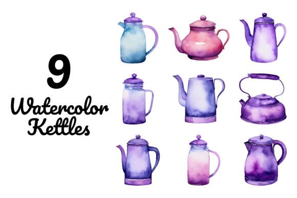 Purple Kettle Tea Pot Clipart Illustrations