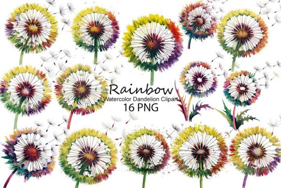 Rainbow Watercolor Dandelion Illustrations for Blogs