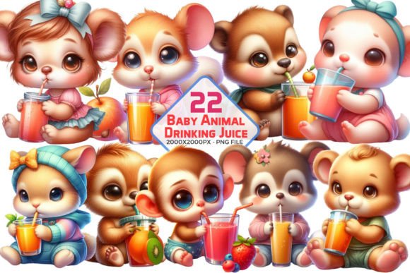 Watercolor Baby Animals Drinking: A Charming Illustration