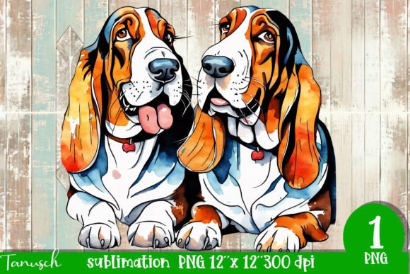 Watercolor Basset Hound Sublimation PNG Illustrations