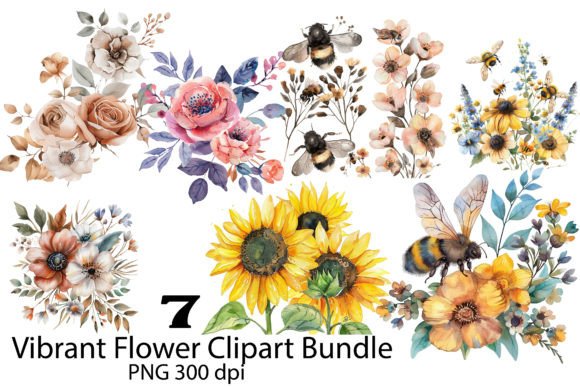 Watercolor Bumble Bee Clipart: Brand Illustrations