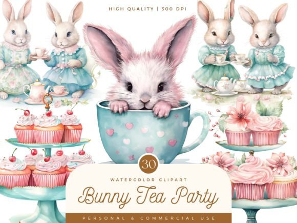 Watercolor Bunny Tea Party Clipart: Illustrations Review