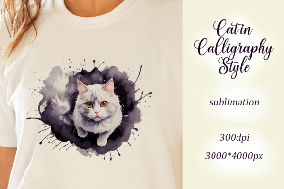 Watercolor Cat in Calligraphy Style Illustrations Review