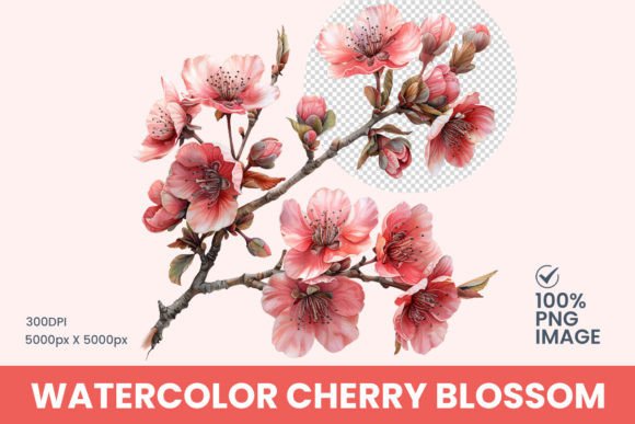 Watercolor Cherry Blossom Flower Illustrations for Branding