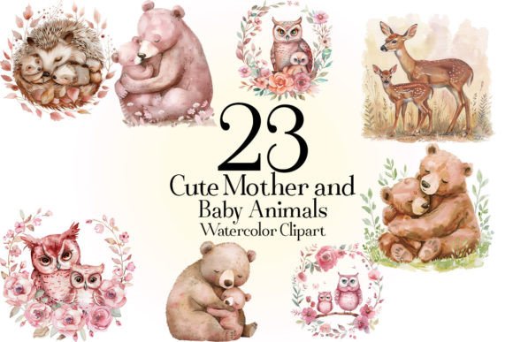 Watercolor Cute Mother and Baby Animals Review