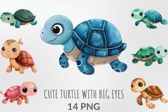 Watercolor Cute Turtle with Big Eyes: A Charming Illustration