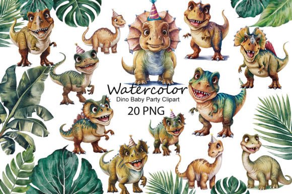 Watercolor Dino Baby Party Clipart Illustrations Review