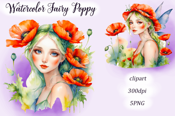 Watercolor Fairy Poppy Clipart: Illustrations for Branding