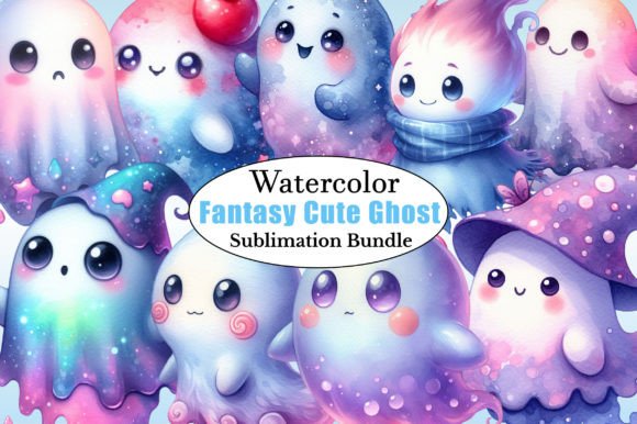 Watercolor Fantasy Cute Ghost Illustrations
