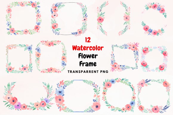 Watercolor Floral Frame Border PNG for Illustrations