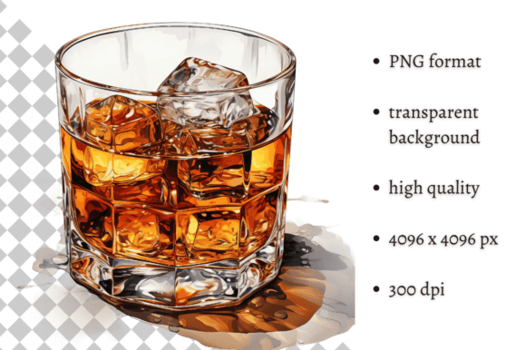 Watercolor Glass of Whiskey Clipart Illustrations