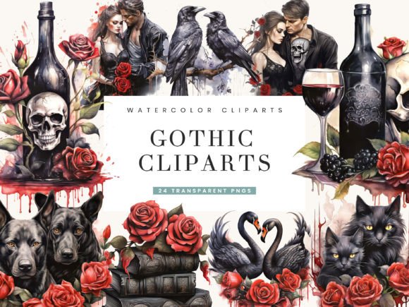 Watercolor Gothic Clipart Bundle: Illustrations for Sales