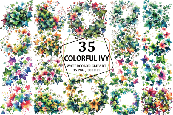 Watercolor Ivy Clipart Sublimation PNG Illustrations
