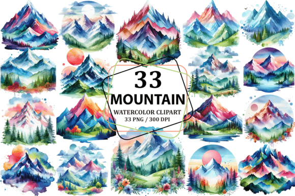 Watercolor Mountain Clipart Sublimation Illustrations