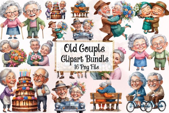 Watercolor Old Couple Clipart: Illustrations for Crafters