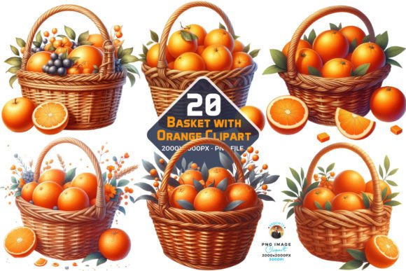 Watercolor Orange Basket Clipart Bundle: Illustrations Review
