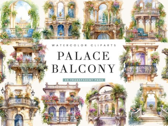 Watercolor Palace Balcony Illustrations for Editorial Design
