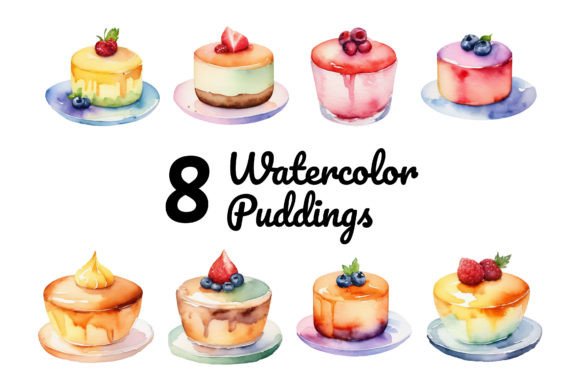 Watercolor Puddings Clipart for Embroidery