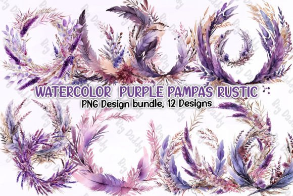 Watercolor Purple Pampas Rustic Illustrations Review