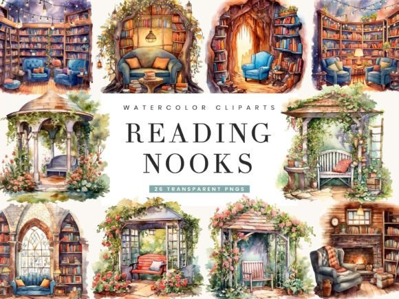 Watercolor Reading Nooks Clipart Bundle: Illustrations Review