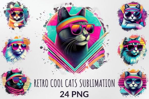 Watercolor Retro Cool Cats Illustrations Review