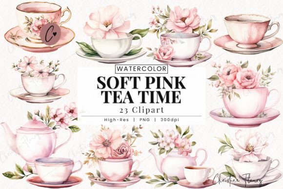 Watercolor Soft Pink Tea Time Illustrations Review