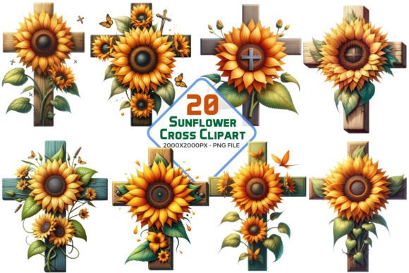Watercolor Sunflower Cross Clipart for Creative Illustrations