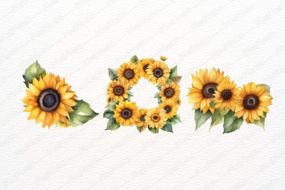 Watercolor Sunflower Summer Element Set Illustrations