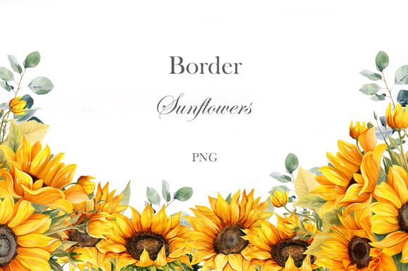 Watercolor Sunflowers Border: Illustrations for Branding