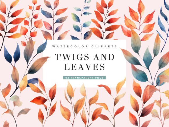 Watercolor Twigs and Leaves Clipart Illustrations