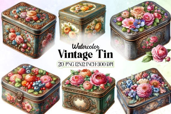 Watercolor Vintage Tin Clipart for Illustrations