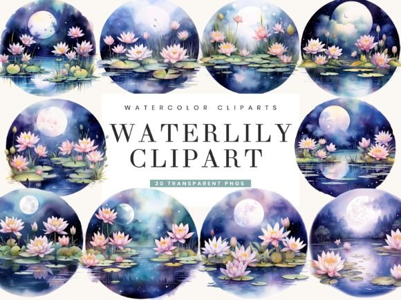 Watercolor Waterlily Clipart Bundle: Elegant Illustrations