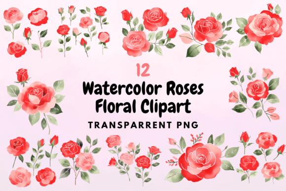 Watercolour Rose Clipart: Editorial Illustrations